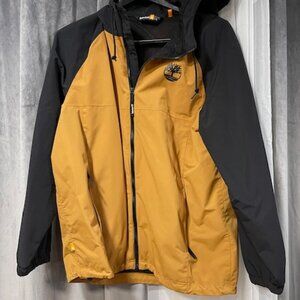 Timberland, Tan and black, hooded windbreaker, size Large. Perfect condition.